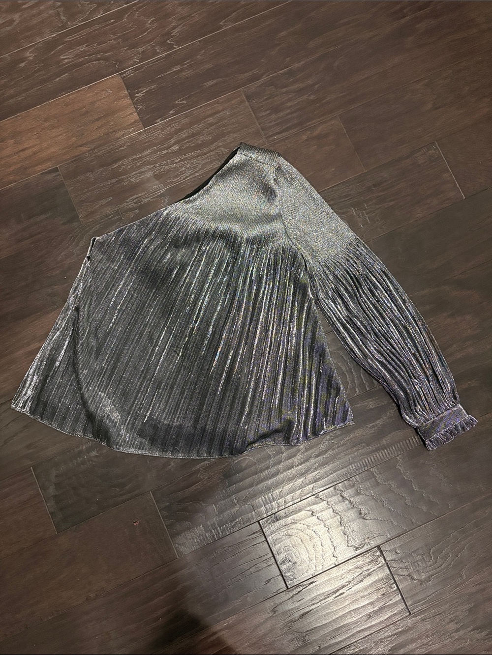 Claudie Pierlot Metallic Pleated One-Shoulder Top in Shimmery Silver